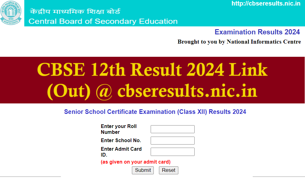 cbseresults.nic.in 2024 12th Result Link